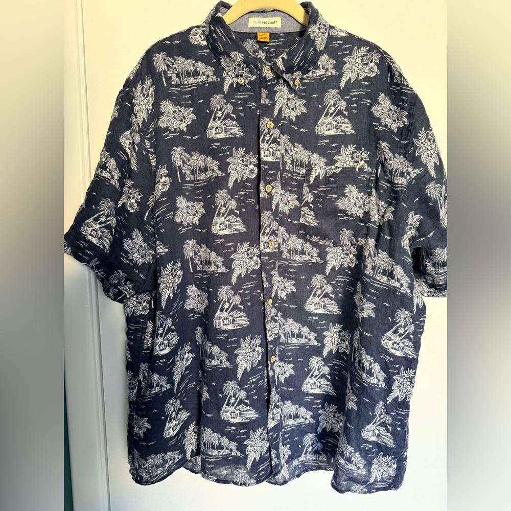 Tailor Vintage 100% Linen Hawaiian Print Shirt